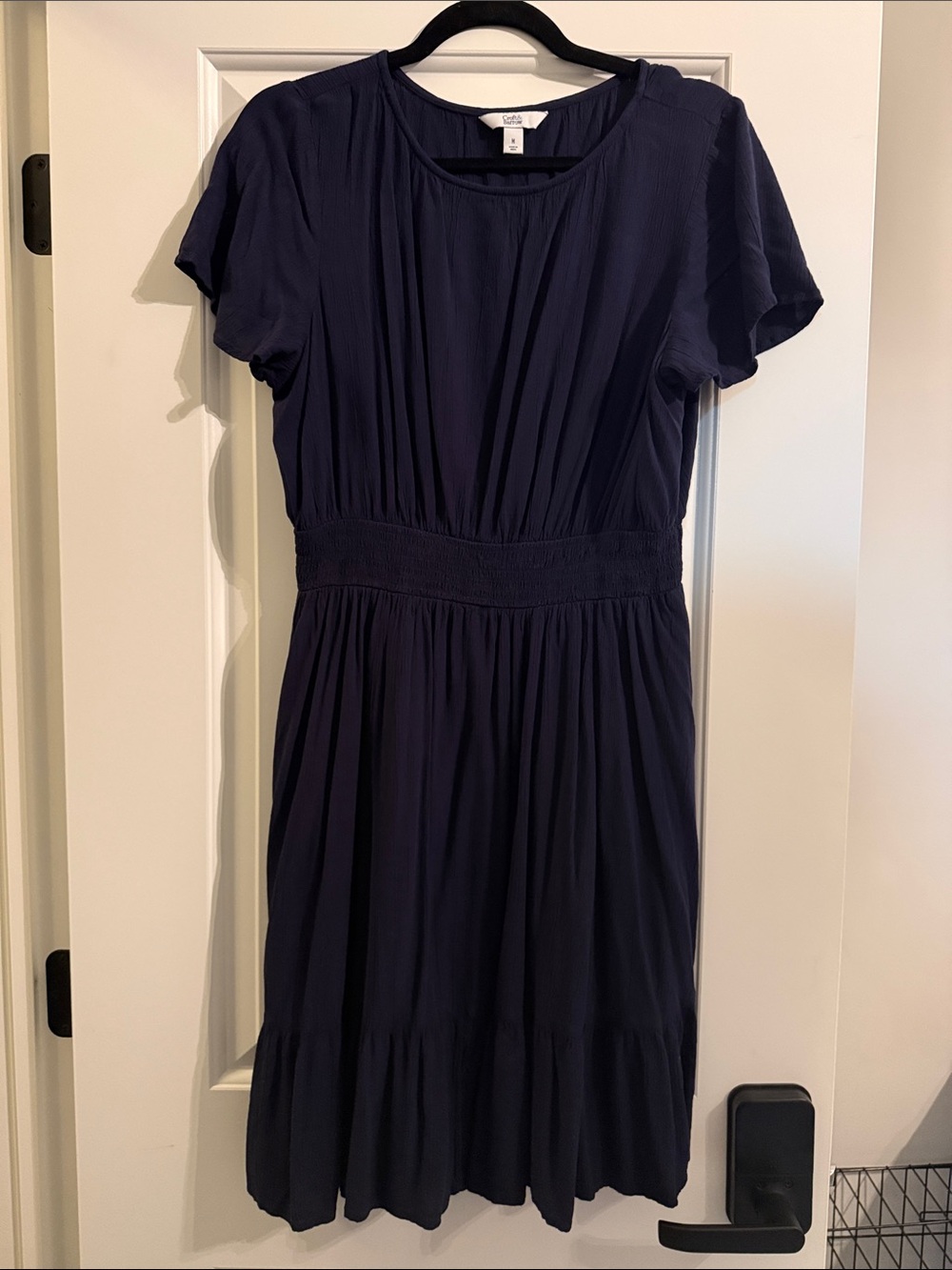 Croft and Barrow size M Navy Short-Sleeve Smocked-Waist Midi Dress